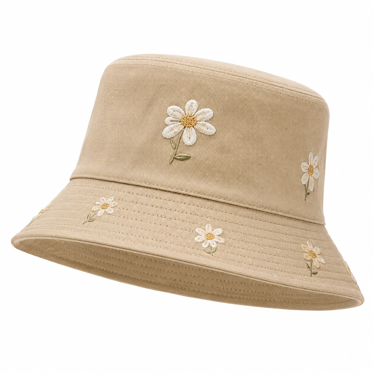 Damen Fischerhut mit Blumenstickerei in Beige