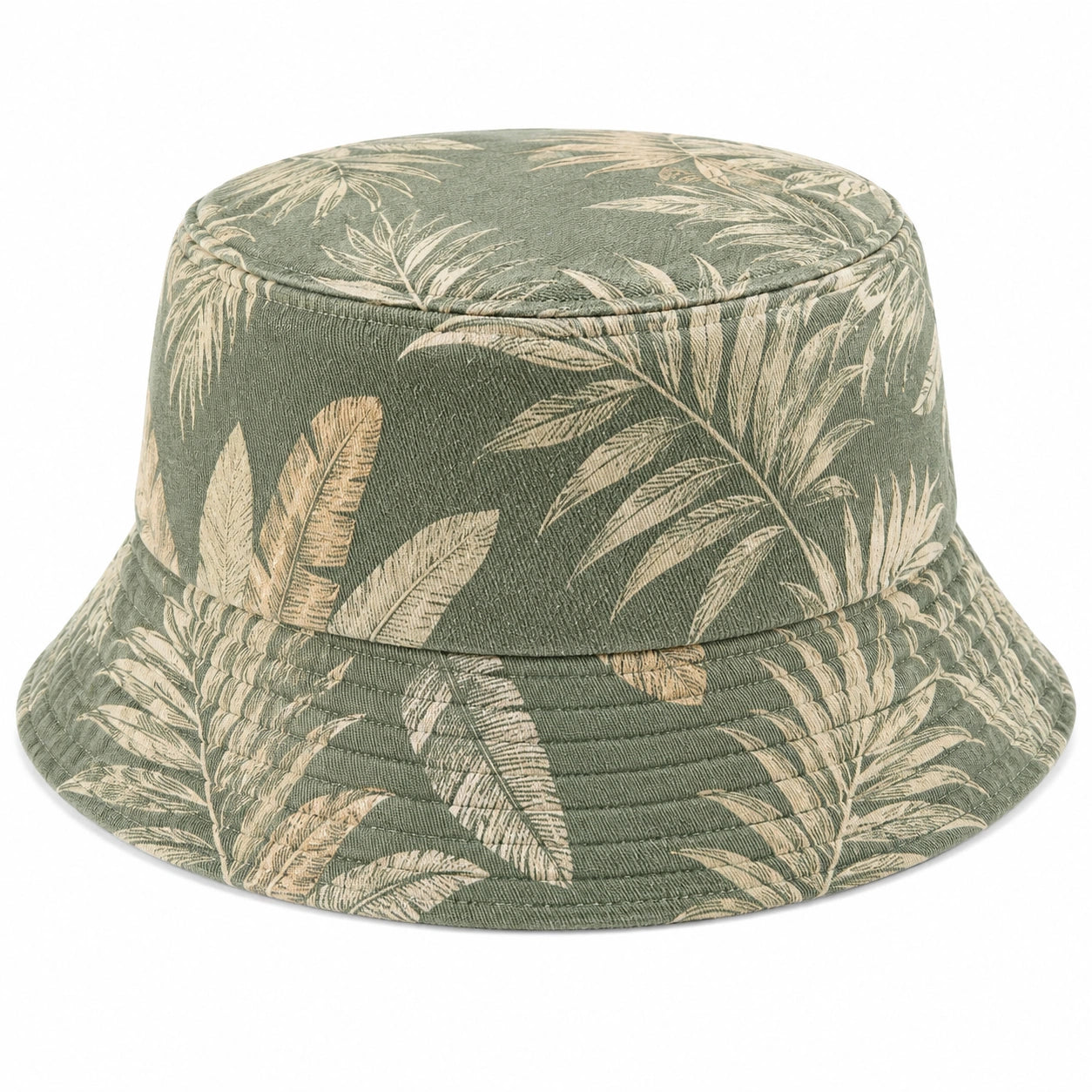 Unisex Fischerhut mit tropischem Palmenmuster in Grün und Beige