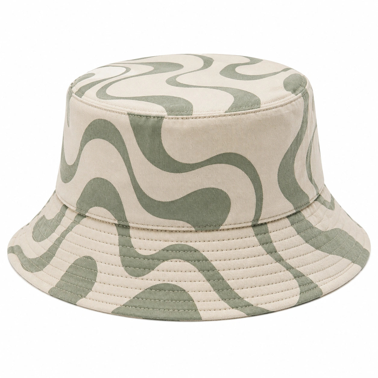Unisex Fischerhut mit Wellenmuster in Grün/Beige