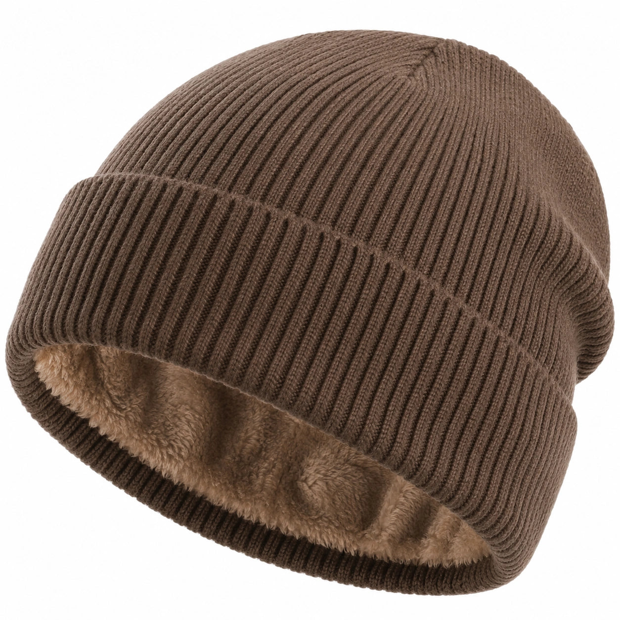 Braune Wintermütze mit Fleecefutter und Rippstruktur