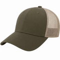 Unisex Basecap mit Netzrückseite in Olivgrün und Beige