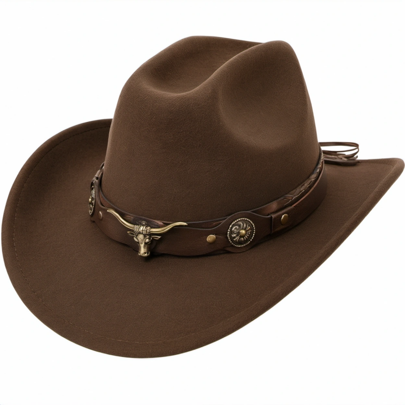 Western Cowboyhut Braun mit Dekorationsband