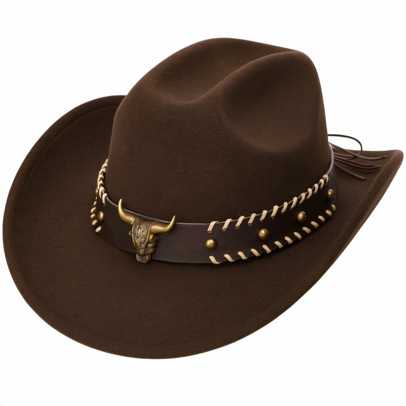 Cowboy-Hut Dunkelbraun mit Messingapplikationen