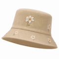 Damen Fischerhut mit Blumenstickerei in Beige