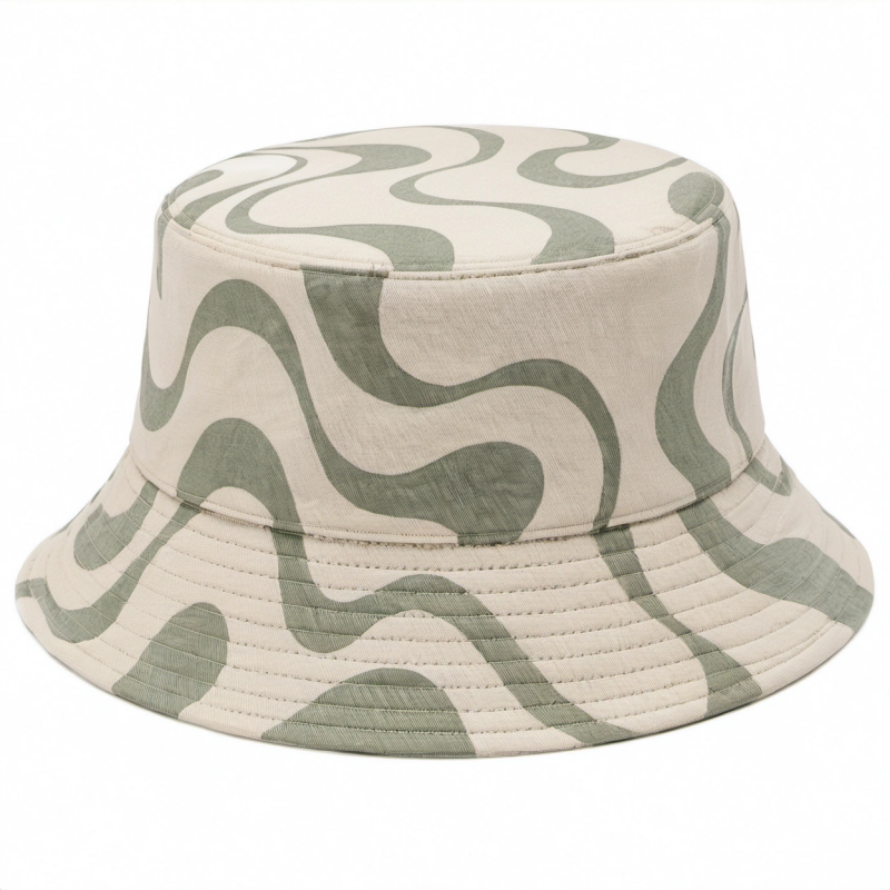 Unisex Fischerhut mit Wellenmuster in Grün/Beige