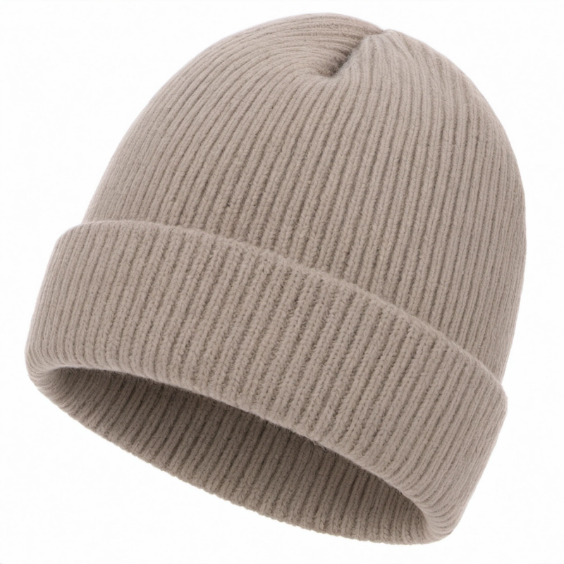 Unisex Rippstrick Beanie Mütze Beige Einheitsgröße