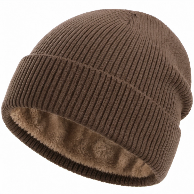 Braune Wintermütze mit Fleecefutter und Rippstruktur