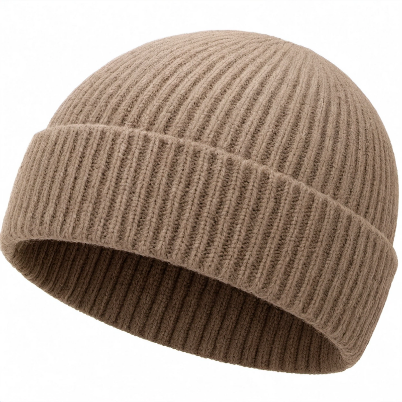Unisex Rippstrick Beanie Mütze Braun