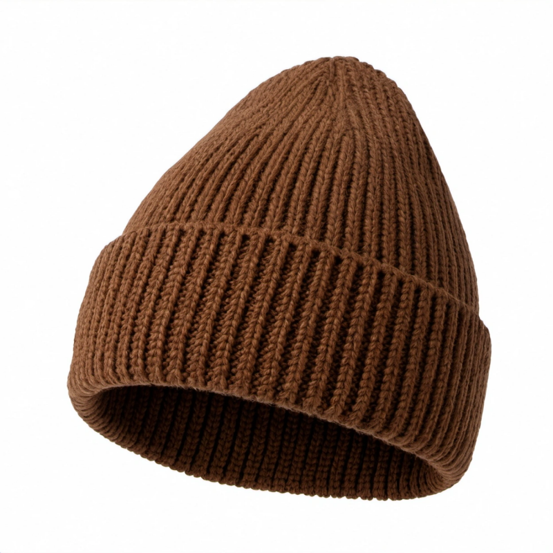 Braune Mütze mit Rippstrick für Damen und Herren
